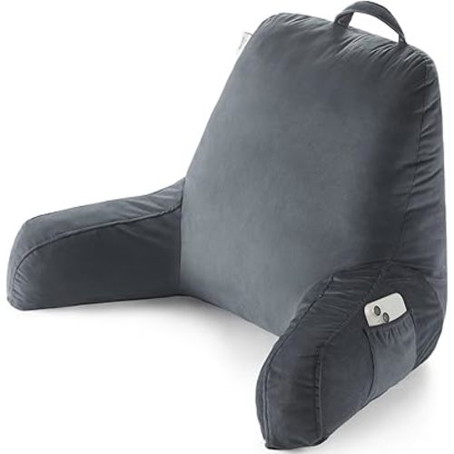 RRPETHOME Reading Pillow for Bed Adult, Back Support Pillow with Arms, Back Rest Pillow for Sitting in Bed, Floor Pillow with Pockets and Removable Washable Cover.