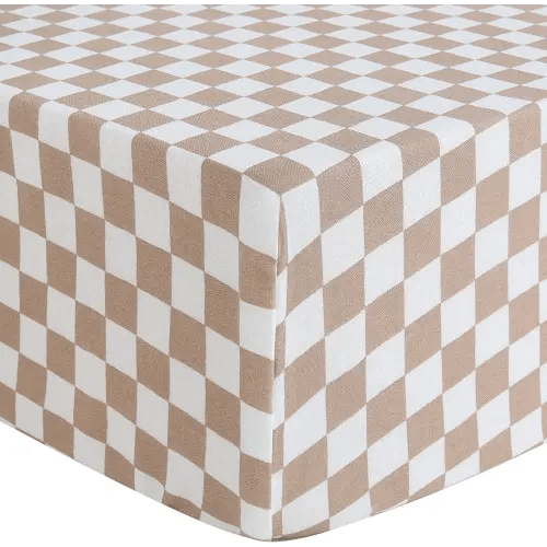 LifeTree Fitted Crib Sheets for Boys Girls & Neutral, Muslin Baby Sheet Fits Standard Crib and Toddler Mattresses, Soft, Checkered Print, 70% Viscose from Bamboo and 30% Cotton 28in x 52in