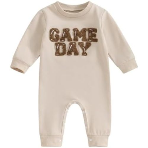 Infant Baby Boys Football Outfit Rugby Game Day Letter Embroidery Sweatshirt Romper Playsuit Football Season Jumpsuit