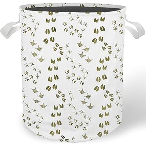 Animal Footprints Nursery Laundry Basket, Forest Animal Track Laundry Basket Hamper Waterproof Collapsible Clothes Toys Storage Bin for Bedroom Bathroom Kids Room, Toybox for Boys Girls