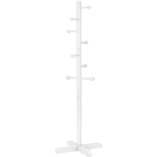 Kids Coat Rack, Freestanding Coat Racks with 8 Hooks 2 Adjustable Height, Tree Coat Rack for Bedroom, Hallway, Entrance, Office, Hats, Handbags,Purse (White)
