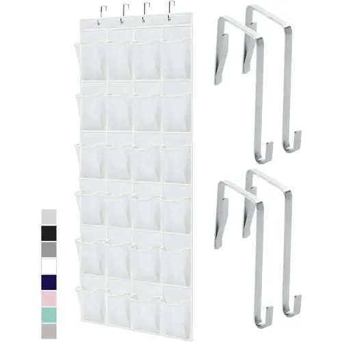 Gorilla Grip Slip Resistant Breathable Space Saving Mesh Large 24 Pocket Shoe Organizer, Up to 40 Pounds, Over the Door, Sturdy Closet Storage Rack Hangs on Closets for Shoes, Sneakers, White