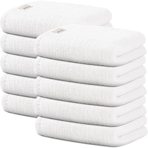Wimist 10 Pack Baby Washcloths, Baby Muslin Washcloths, Baby Wash Cloths Face Cloths, Suitable for Newborns, Children, 10 x 10 inches (White)