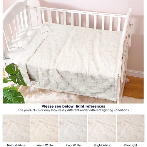 HOMRITAR 3D Gingham Fleece Baby Blanket for Girls Boys Chessboard Grid Warmer Comfort Reversible Shaggy Cozy Decor for Home Bed Blanket for Toddlers 30 x 40 Inches Cream - A Cream
