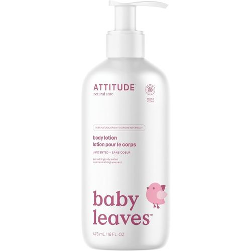 ATTITUDE Baby Lotion, EWG Verified Moisturizer, Dermatologically Tested Moisturizing Cream, Vegan and Cruelty-Free, Unscented, 16 Fl Oz