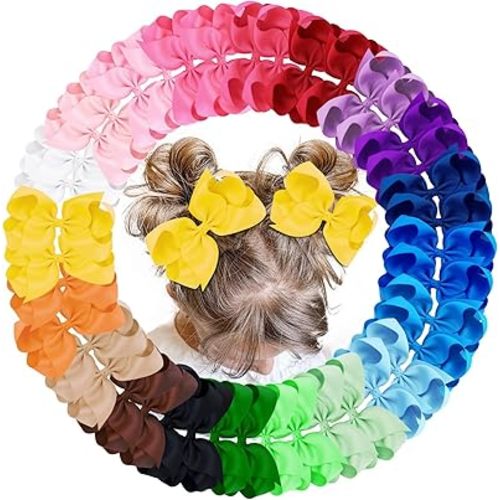 Oaoleer 40Pcs 4.5" Hair Bows Clips Grosgrain Ribbon, Alligator Clips, Barrettes Hair Accessories for Baby Girls Infants Toddlers Kids Teens Children (4.5 Inch, 20 Colors in Pairs)