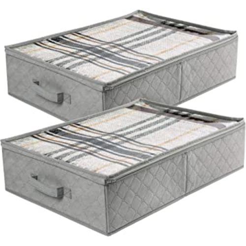 Foldable Under Bed Storage Bags, Closet Organizers and storage bins, Clothes Blankets Organizer, with Clear Window and Reinforced Handles, 24” x 16” x 6", Gray, Pack of 2