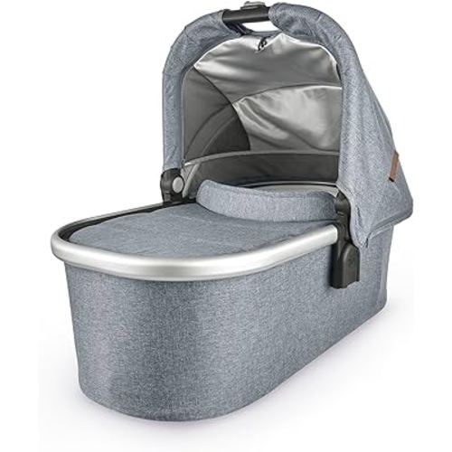 UPPAbaby Bassinet / Compatible with Vista, Cruz, Ridge, Minu Strollers / Overnight Sleep Solution / Mattress, Sheet, and Bug Shield Included / Gregory (Blue Mélange/Silver Frame)