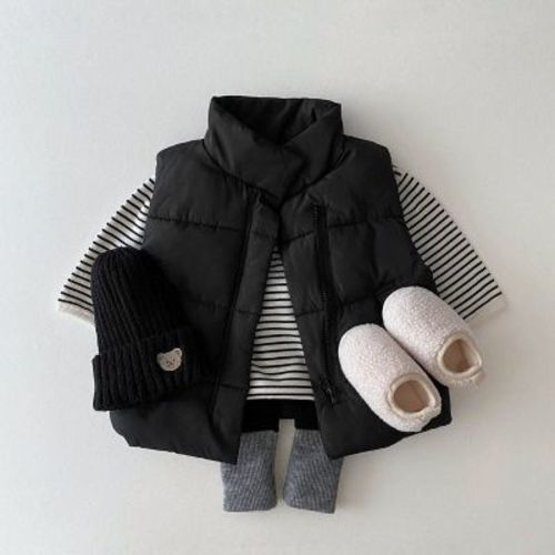 MyKids-USA Baby Solid Color Quilted Thickened Vest Coat In Winter Blue 73 (6-9M)
