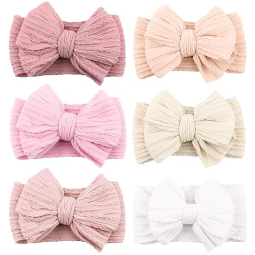 Handmade Baby Headbands Soft Stretchy Nylon Hair Bands with Bows for Newborn Infant Baby Toddler Girls - Rose Pink