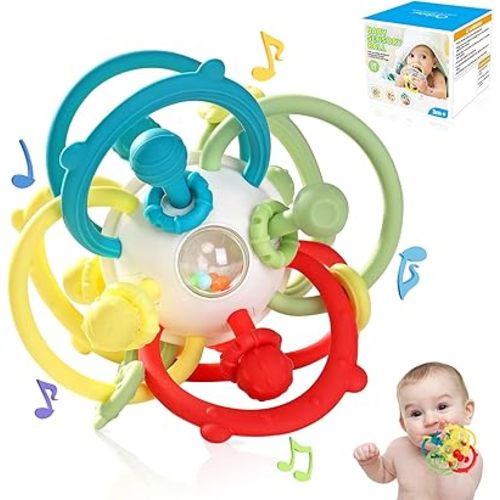 Orzbow Rattle & Sensory Teething Toys for Baby, Montessori Teethers Toys for Babies 3-12 Months, Infant Teething Relief Chew Toys, Stimulating Little Minds & Hands with Educational Toys for Toddlers