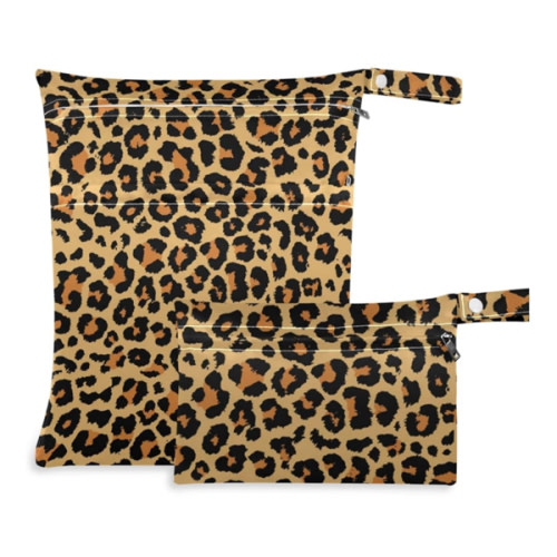 visesunny Leopard Grain 2Pcs Wet Bag with 2 Zippered Pockets Snap Handle Washable Reusable Roomy for Travel,Beach,Pool,Daycare,Stroller,Diapers,Dirty Gym Clothes, Wet Swimsuits, Toiletries