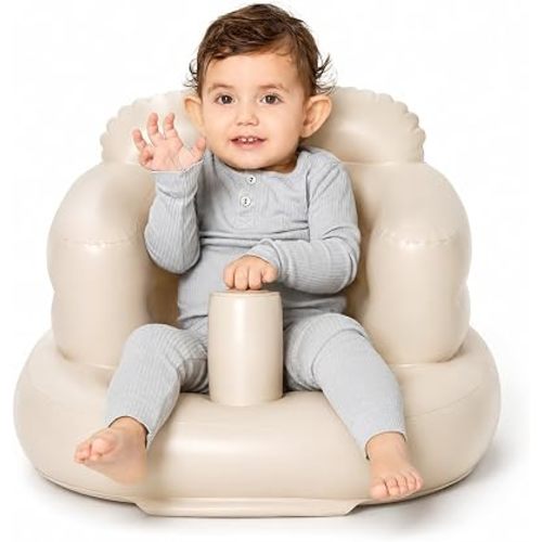 Mink Inflatable Baby Seat — Sit Me Up Floor Seat for Babies 3-36 Months, Portable Blow Up Baby Chair with Back Support & Built-in Air Pump, Bumbo Seat Alternative for Sitting, Feeding, Travel
