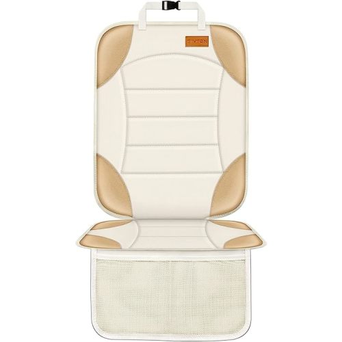 Siivton Car Seat Protector for Child Car Seats, Waterproof 600D Fabric Car Seat Cover, Non-Slip Backing, Thick Padding, Mesh Pockets for Storage, Protects Leather & Fabric Upholstery (Off-White)