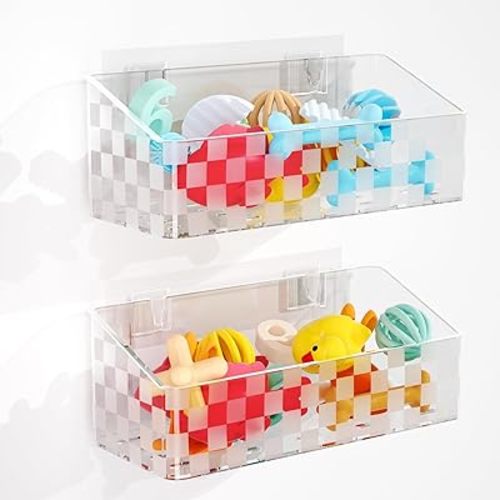 Bath Toy Storage Holder, Bathtub Toy Storage Quick-Dry, Clear Bath Toy Holder for Tub, Bath Toy Organizer Large Capacity, Bathroom Shower Toy Storage Holder (2pack)