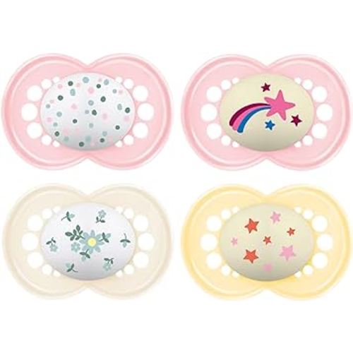 MAM Day & Night Pacifiers, Glow in The Dark Pacifier for Breastfed Babies, 16+ Months, Girl
