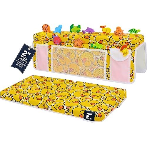 Bath Kneeler –8 Suction Cups & 2" Thicker Padding.Certified Bath Kneeling Pad for Bath Tub & 5 Bath Toy Organizer. Fast Dry Bath Kneeler and Elbow Rest Pad Set. Baby Bath Essentials by Supa Ant-Duck