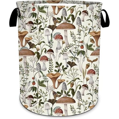 Laundry Hamper, Vintage Mushroom Laundry Basket, Oxford Waterproof Foldable Clothes Storage Bin, Toy Organizer Basket for Bathroom/Household/College Dorms 15.7"x19.6"