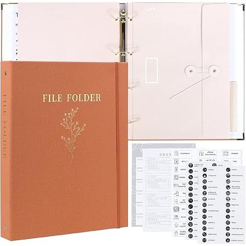 Folio Folders with Pockets, Document Organizer Folio, in Case I Go Missing Binder, Pocket Accordion Storage Binders, Birth Certificates, Estate Planning, Anti-Lost Binders (Orange Color)