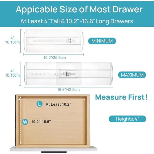 Vtopmart 18 Pack Drawer Dividers for Clothes, 4" High 10.2"-16.6" Adjustable Expandable Dresser Drawer Organizer, Clear Plastic Separators for Dresser, Baby Clothing, Underwear, Cosmetic, Toiletries