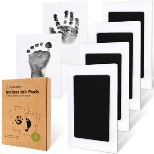 KeaBabies 4pk Inkless Hand and Footprint Kit, Ink Pad for Baby Hand and Footprints, Mess Free Baby Imprint Kit (Jet Black)