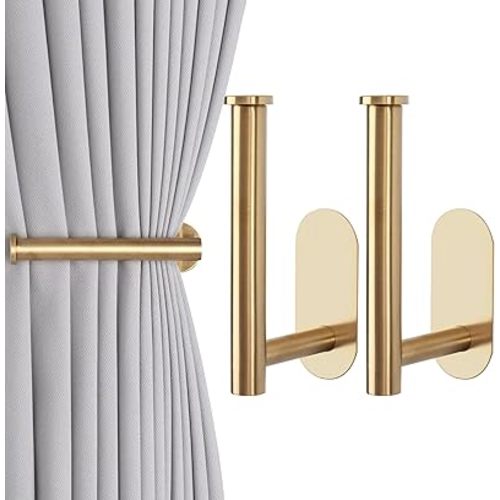 2 Pack Adhesive Curtain Holdbacks Curtain Tie Backs Curtain Holdbacks No Drill Curtain Pull Backs Adhesive Curtain Hooks Curtain Holders for Drapes (2, Gold)