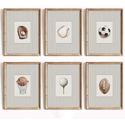 Sports Wall Art Decor Toddler Boys Room Canvas Prints Vintage Sports Nursery Wall Decor Baby Kids Poster Football Baseball Pictures Basketball Theme Artwork for Children Bedroom 8x10x6 Inch Unframed