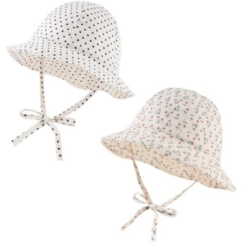 Baby Girl Sun Hat Infant Wide Brim Beach Hats Toddler Summer Bucket Hat Kids Outdoor Adjustable Hats