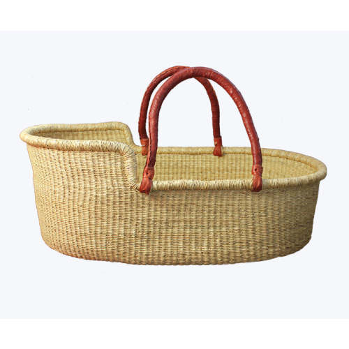 Handwoven Moses Basket with Leather Handles