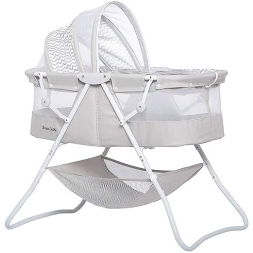 Dream On Me Karley Bassinet in Grey, Lightweight Portable Baby Bassinet, Quick Fold and Easy to Carry , Adjustable Double Canopy, Indoor and Outdoor Bassinet with Large Storage Basket.