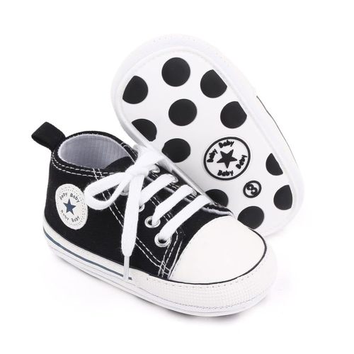 Unisex Baby Soft Sole Sneakers, Canvas Denim High Top, Newborn Infant First Walkers