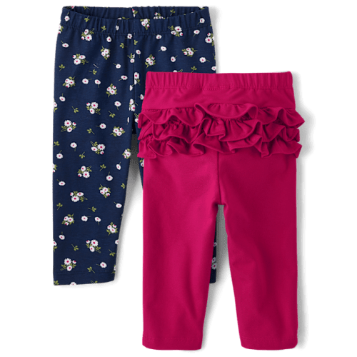 Baby Girls Floral Ruffle Leggings 2-Pack - Blue