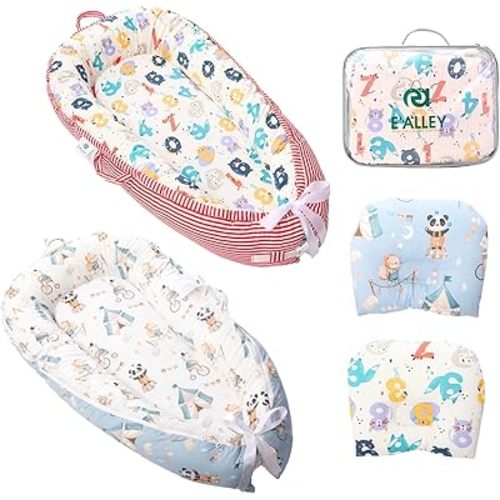 E'ALLEY Baby Lounger with Extra Breathable Cotton Baby Lounger Cover, Baby Nest with Waterproof Mattress Cover, Portable Baby Bed, Co Sleeper for Baby in Bed (NCA).