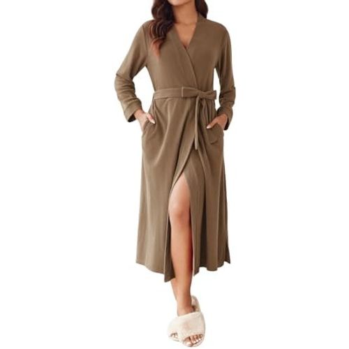 Ekouaer Fleece Robes for Women Plush Knit Bathrobes Lightweight Spa Housecoats with Pocket Soft Ladies Loungewear S-XXL