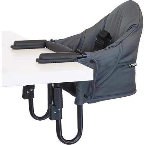 guzzie+Guss Perch Clip On Table Chair – Easy and Secure Setup for Travel (Including Restaurants, Picnics), at Home (Kitchen Islands, Dining Tables) with Machine Washable Fabric, Charcoal