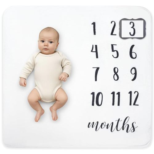 Baby Monthly Milestone Blanket, Premium 265GSM Soft Flannel Fleece, Large Photography Background Blanket for Baby Boys and Girls, Photo Prop for Newborn 1 to 12 Months, for Mom, 47"x47" Large