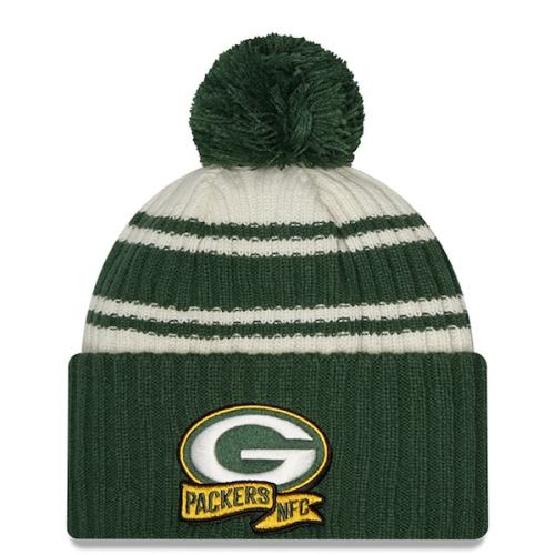 Green Bay Packers New Era Youth 2022 Sideline Sport Cuffed Pom Knit Hat - Cream/Green