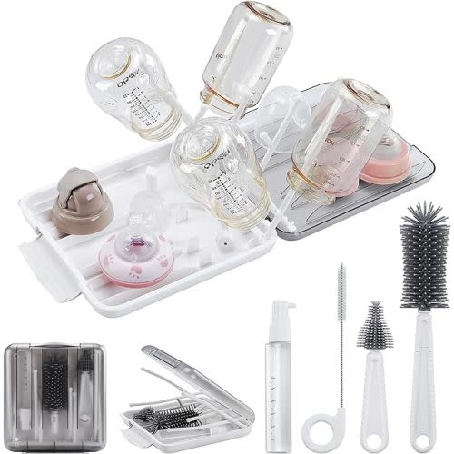 Travel Baby Bottle Cleaner Kit with Baby Bottle Drying Rack