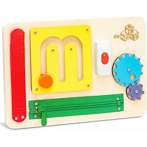 deMoca Montessori Busy Board for 1 Year Old, Premium Wooden Baby Busy Board, Airplane Toys for Toddlers 1-3, Car Travel Essential, Gift for Boys & Girls