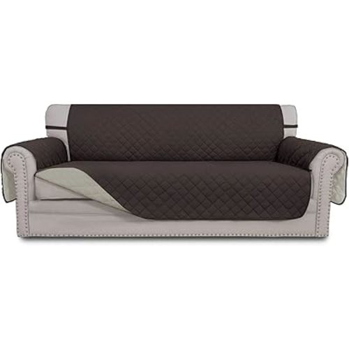 Easy-Going Reversible Couch Cover for 3 Cushion Couch Sofa Cover for Dogs Water Resistant Furniture Protector Cover with Foam Sticks Elastic Straps for Pet Cat (Sofa, Chocolate/Beige)