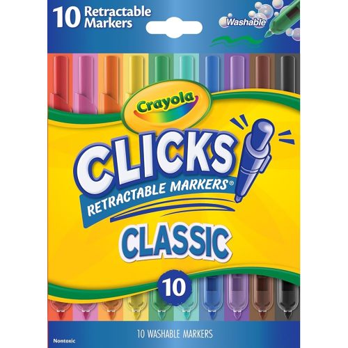 Crayola Clicks Retractable Tip Markers (10ct), Washable Cone Tip Art Marker Set, Cute Aesthetic School Supplies, Classroom Must Haves, Ages 3+