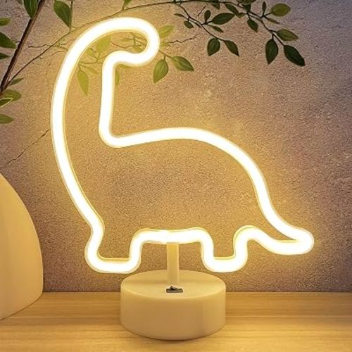 HOHOSIGN Dinosaur Neon Sign Dino Light Warm White, Dinosaur Neon Light Dino Room Decor for Boys Room Kids Girls Toddlers Bedroom Nursery Classroom, Birthday Christmas Table Desk Stand Night LED Sign