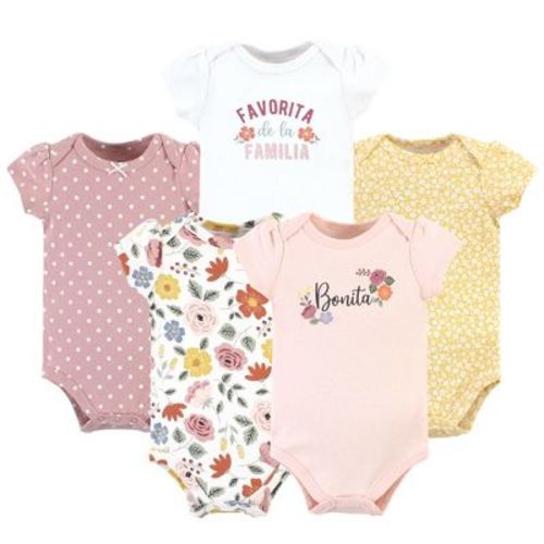Hudson Baby Infant Girl Cotton Bodysuits, Bonita 5 Pack, 0-3 Months