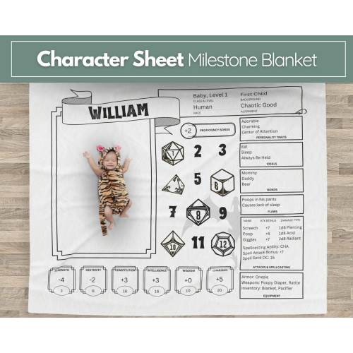 Milestone Baby Blanket for Newborn DnD Character Sheet