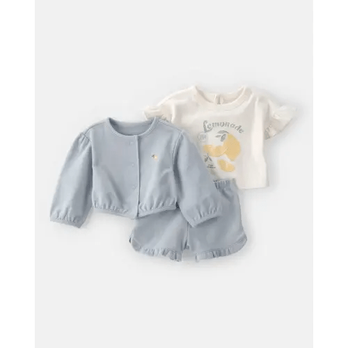 Baby Girl 3-Piece Sleeveless Top & Short Set - Blue | Carter's