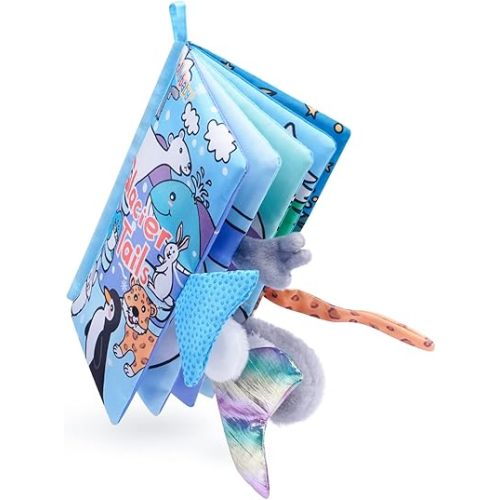 Jollybaby Soft Baby Cloth Books, Crinkle Tail Book, Sensory Teething Books for Babies, Infants & Toddler, Early Children Development Interactive Baby Girl & Boy Toys Gift(Glacier)