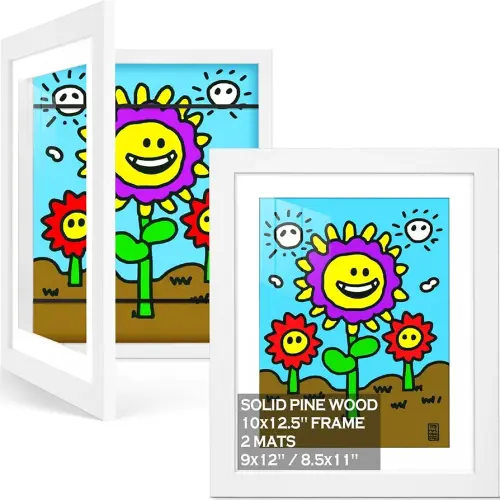 Tiblue 2 Packs Kids Art Frames for Kids Artwork Frames Art Display For Kids Artwork Display 9x12 or 8.5x11 with Mat, 10x12.5 without Mat Kids Art Frame Front Opening Holds 50 - Horizontal &Vertical