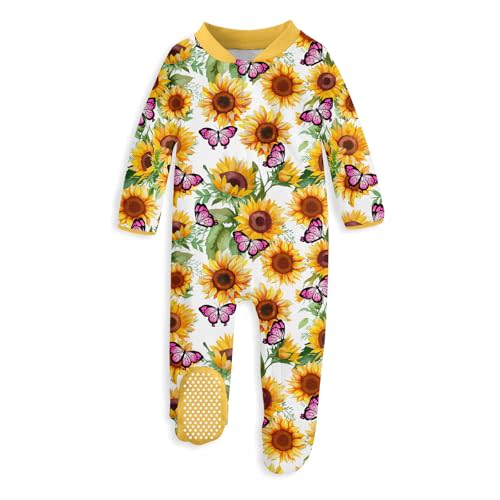 uideazone Baby Girls Footed Pajamas Zip-Front One-Piece Sleeper Non-Slip Footie Cute Pattern Jumpsuit PJs 0-12 Month