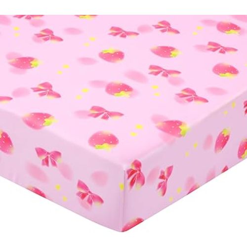 UOMNY Crib Sheet,Strawberry Bow Crib Sheets Baby Sheet for Standard Crib and Toddler Mattresses Nursery Bedding Sheet Crib Mattress Sheets for Boys and Girls 1 Pack Toddler Sheet