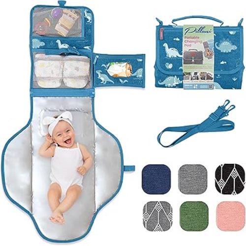 Portable Changing Pad for Baby, Travel Diaper Changing Pad for Newborn, Large Waterproof Baby Changing Mat, Foldable & Detachable Diaper Changing Station with Baby Wipes Pockets, Baby Stuff by Pillani